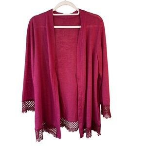 Berry Open Front Crochet Trim Cardigan Size M L Boho Cottagecore Festival